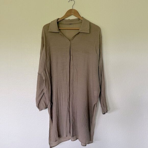 Tan Button-Up Long Shirt - Picture 3 of 5